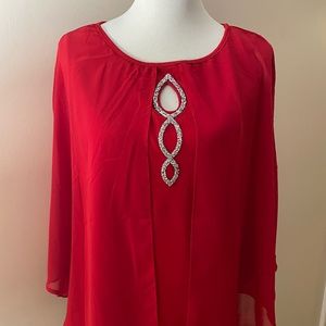Red top with beaded neckline